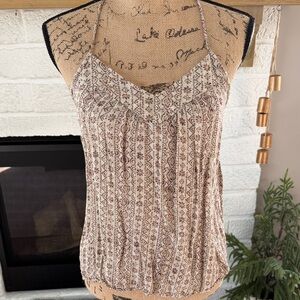 Daytrip Beige and Brown Patterned Halter Tank Top